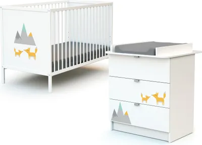Immagine prodotto di WEBABY - Lettino bambini e cassettiera fasciatoio RENARD legno ALBA - Bianco - 60 x 120