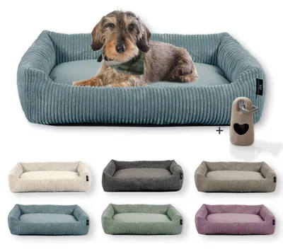 Produktbild von Rohrschneider Hundebett waschbar für kleine und mittelgroße Hunde mit Hundekissen Cord inkl. Gassibeutel, Farbe:türkis, Muster:Cordstoff breit