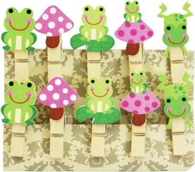 Produktbild von Oblique Unique 10 Mini Wäscheklammern Holz Miniklammern Deko Klammern - Frösche
