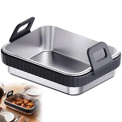 Produktbild von Airfryer Auflaufform aus Edelstahl mit Silikongriffen 2er Set BPA frei Backform hitzebeständig spülmaschinenfest Zubehör