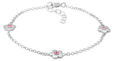Productafbeelding van Armband voor kinderen, bloemenmotief, roze, met kristallen, van 925 sterling zilver