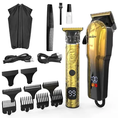 Produktbild von Haarschneider für Herren - Professionelles Haar- und Barttrimmer Set - Metall T-Klinge aus Edelstahl - Kabellos mit USB-C - LED Display - 85 Min Laufzeit
