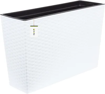 Produktbild von Blumenkasten Blumentopf 2 in 1 Topf aus Kunststoff mit Einsatz Innen, Rattan-Struktur weiß H 36 cm Länge 56 cm