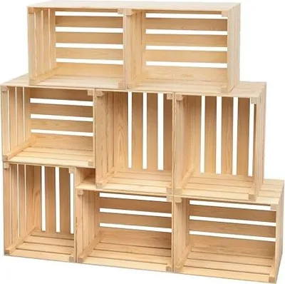 Obrázok produktu pre 8x drevená krabica PINEEA veľká 50x40x30 cm - vintage drevená krabica na ovocie - dekoračné krabice na víno natural - robustná drevená krabica