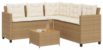 Immagine prodotto di vidaXL Divano da giardino a L con tavolo e cuscini Beige poly rattan