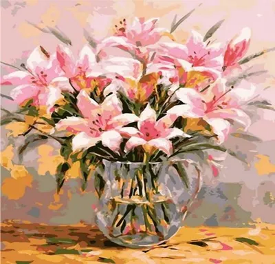 Produktbild von Malen nach Zahlen: Blumen in einer Vase, Lilien, 40x50 cm, mit Rahmen, kreatives Malset
