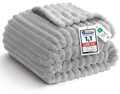Immagine prodotto di Coperta in pile, 150x200 cm, grigio chiaro, a righe, per divano