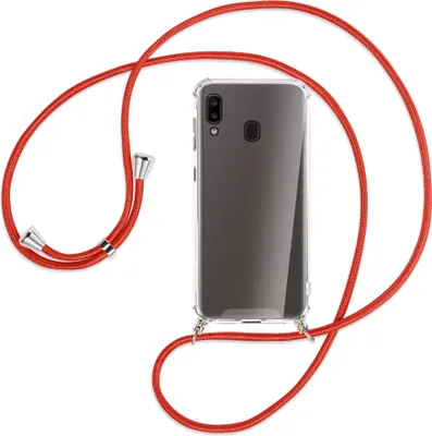 Produktbild von Handykette Backcover-Schutzhülle mit Band (Metall silberfarben) für Samsung Galaxy A20e - rot