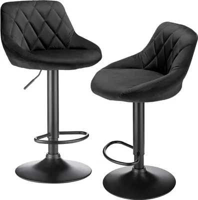 Produktbild von 2er Set Barhocker Tresenhocker mit Sitzfläche aus Samt -Schwarz
