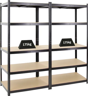 Produktbild von Mega Deal | 2x Schwerlastregal TAURUS | HxBxT 180x90x60cm | Fachlast 175kg | Schwarz