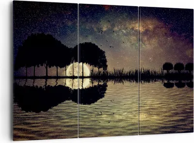 Produktbild von Bild auf Leinwand - Leinwandbild - See Nacht Wasser - 165x110cm - Wand Bild - Wanddeko - Leinwanddruck - Bilder - Kunstdruck - Wanddekoration - Leinwand bilder - Wandkunst - CE165x110-3753