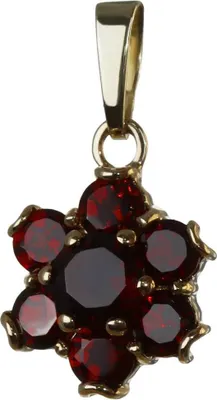 Produktbild von Granat Kettenanhänger Goldschmiedearbeit 14 Karat 585 Gelb Gold Blume Klein 3236