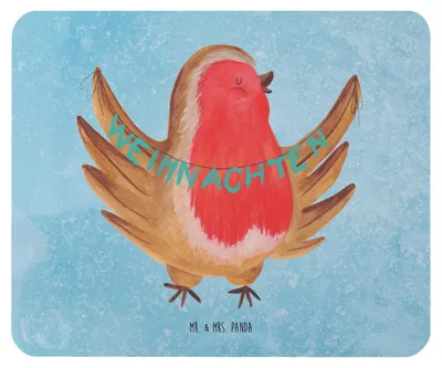 Produktbild von Mr. & Mrs. Panda Mouse Pad Rotkehlchen Weihnachten - Eisblau - Geschenk, Vogel, Heiligabend, Winter, Weihnachtsgruß, mausteppich, Frohe, computer mauspad, mousematte