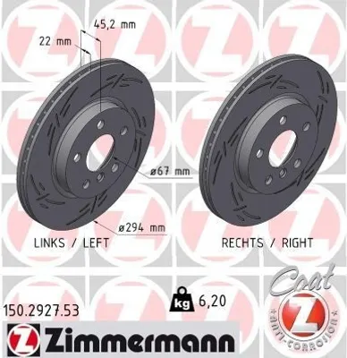 Produktbild von 2x ZIMMERMANN Bremsscheibe 150.2927.53 für MINI Schrägheck (F56) Clubman (F54)