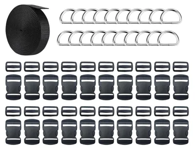 20 Kunststoffschnallen 32 mm + 10 m Nylonband + 20 D-Ringe, Schwarz