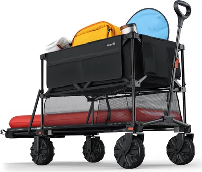 Produktbild von LifeGoods Doppelter Bollerwagen - Faltbarer Handwagen - 200KG - 400L - Ausklappbar - Mit Schutzhülle - Schwarz