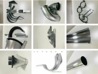 Produktbild von Dachrinnenset 8 tlg Titanzink 4 m mit verstellbaren Stirnbretthaltern und 4 m Fallrohr