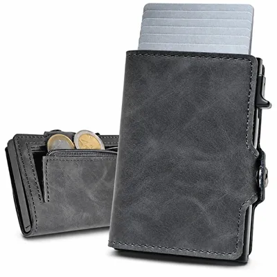 Image de Slimfin Classic – Portefeuille compact avec porte-cartes – Capacité pour 8 cartes – Compartiment pour pièces et compartiment pour billets – Protection RFID et NFC – Gris foncé