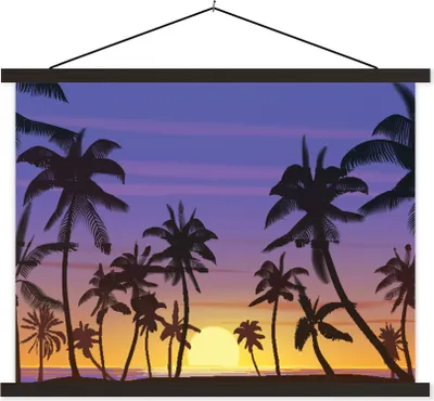 Produktbild von MuchoWow® Textilposter Palme - Sonne - Meer 150x113 cm mit schwarzem Rahmen - Wohnzimmer