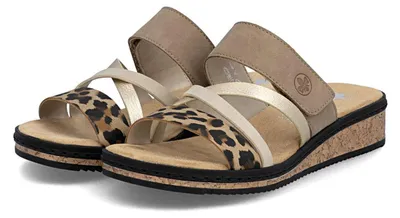 Produktbild von Rieker Damen Pantolette gekreuzte Riemen Klettverschluss Keilabsatz V3652, Größe:39 EU, Farbe:Beige