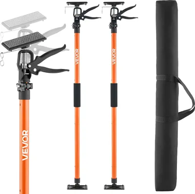 Immagine prodotto di VEVOR supporto a una mano, 2 pezzi, supporto per soffitto 116-290 cm, supporto telescopico in acciaio, supporto di montaggio fino a 70 kg di portata per l'installazione di armadi, il sollevamento di cartongesso, pali da carico