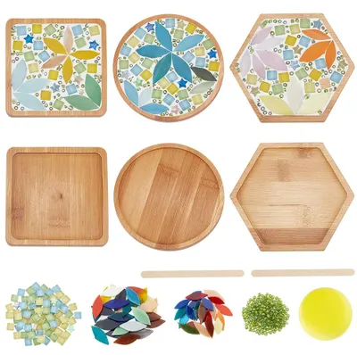 DIY-Mosaik-Untersetzer-Set, 3 Stück, Bambus, Glassteine, grün