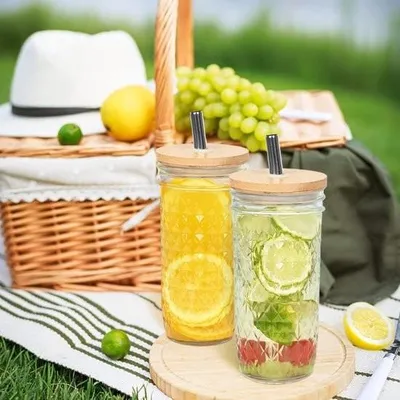 Immagine prodotto di Tazza da tè con coperchio e cannuccia, bicchiere da 730 ml, set da 4, barattolo riutilizzabile, bicchiere da cocktail, tazza da caffè freddo, per frullati, smoothies, birra