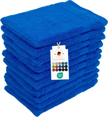 Produktbild von Waschlappen 16x21 cm aus 100% Baumwolle 500g/m2, 10er Set Waschhandschuhe Royal Blau