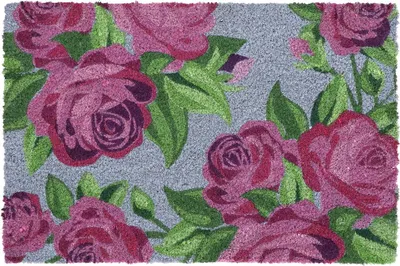 Immagine prodotto di Tappetino da esterno Esschert Design, antiscivolo, in fibra di cocco, con motivo floreale lilla, ideale per raccogliere lo sporco, dimensioni 60x40 cm