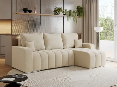 Produktbild von MKS MEBLE Sofa mit Schlaffunktion - Ecksofa mit Schlaffunktion und Bettkasten - Sofa 3 Sitzer - Schlafsofa - Couch - Schlafsofa mit Bettkasten - Kirasso L - Beige Boucle