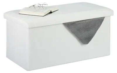 Sitzhocker mit Stauraum, Stoff, weiß, 38x76,5x38,5 cm