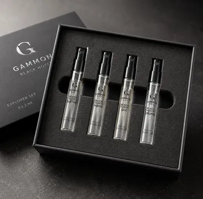 Image de GAMMON 9489 Black Notes Parfum Explorer-Set (4x2 ml), le set de parfum avec tous les 4 Black Notes hommes avec 20% d'huile de parfum de longue durée