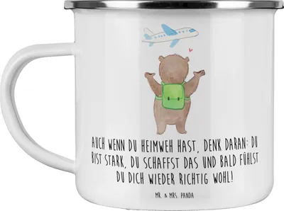 Produktbild von Mr. & Mrs. Panda Teetasse Heimweh überwinden - Weiß - Geschenk, Trost, Motivtasse, Emaille Tasse, Zuversicht, Geschenke, Geborgenheit, Lebenshilfe, Becher, Pott, Mut