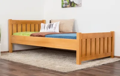 Produktbild von Einzelbett / Gästebett Kiefer massiv Vollholz Erlefarben 66, inkl. Lattenrost - 100 x 200 cm