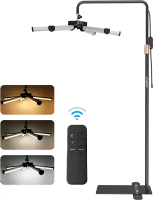Produktbild von Andoer Boden-LED-Videoleuchte, 6-armiges Fuelllicht, 50 W, 3200 K-5600 K, 7-stufige Helligkeit mit verstellbarem Metall-Lichtstativ, Telefonhalter, Fernbedienung fuer Schoenheitssalon, Make-up, Live-Streaming, Nachttischlampe