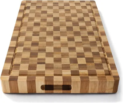Produktbild von Schneidebrett 37.5 x 28 cm, mit Saftrille und Griffen, Bambus, für Küche
