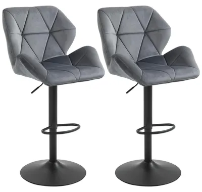 Immagine prodotto di Set 2 Sgabelli da Bar Alti 57x58x97-117A cm Imbottiti Girevoli con Schienale e Poggiapiedi in Velluto Grigio