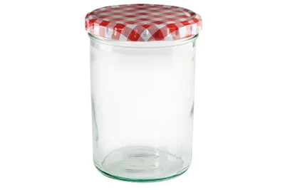 Produktbild von Marmeladenglas m.Deckel rot/wss. 440ml
