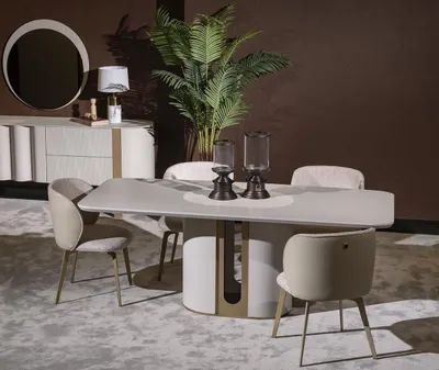 Produktbild von Elegantes Beiges Esszimmer Set aus Holz und Textil mit stilvollem