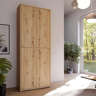 Produktbild von Forte ALICE SPRINGS Schuhschrank 70 80, moderner Flurschrank mit 4 Türen und 8 Einlegeböden, Holzwerkstoff, Artisan Eiche Holzdekor, 74,5 cm breit x 191,9 cm hoch x 34,9 cm tief