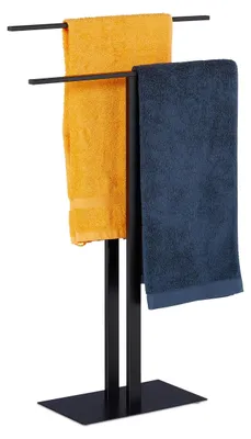 Handtuchständer, 2 Stangen, freistehend, Metall, 82x50x19 cm, schwarz