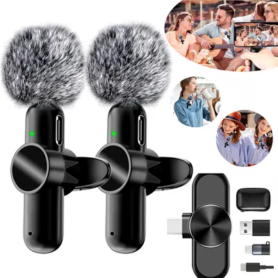 Produktbild von Mini Mic Kabelloses Mikrofon, 2er-Pack Lavalier-Mikrofon, für Videoaufnahmen, Interviews, Podcasts, Vlog und ASMR