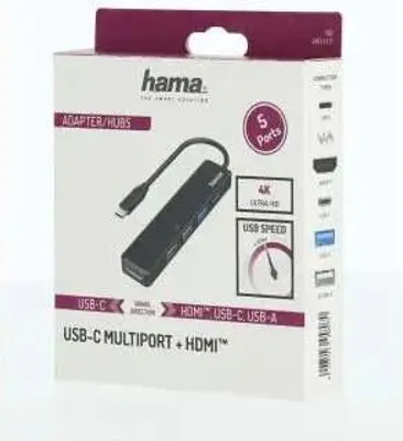 Produktbild von Hama 00200117, USB 2.0, Schwarz, USB Typ-C, HDMI, USB, Windows 10, Windows 7, Windows 8, Mac OS X 10.8 Mountain Lion