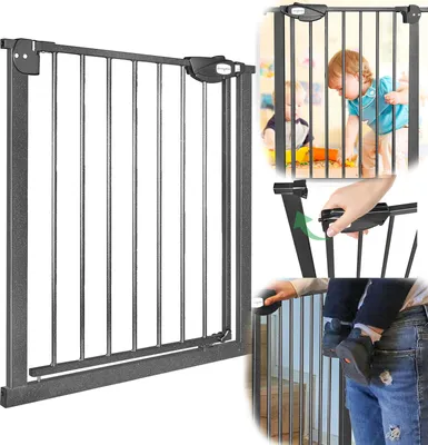 Image de Barrière de sécurité YARDIN, double serrure, en métal, à clipser, noire, 75-85 cm, à clipser | Arrêt à 90° | Fermeture automatique