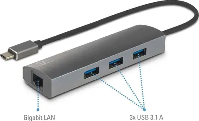 Produktbild von Renkforce Netzwerkadapter/Hub 1 GBit/s USB-C® (USB 3.2 Gen 1), Gigabit-LAN (1 Gbit/s), USB-A (USB 3.2 Gen 1)