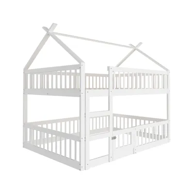 Produktbild von Fortuna Lai Etagenbett 140x200cm mit Lattenrost, Hochbett mit Leiter, Kinderbett Hausbett mit Unterbett, Einzelbett Holzbett Spielbett mit Tür, Weiß