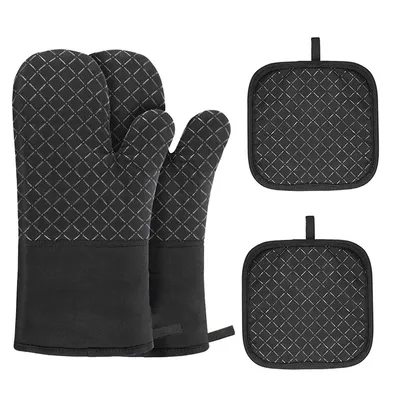Produktbild von 4er Set Ofenhandschuhe,rutschfestes Silikon Lange Backhandschuhe