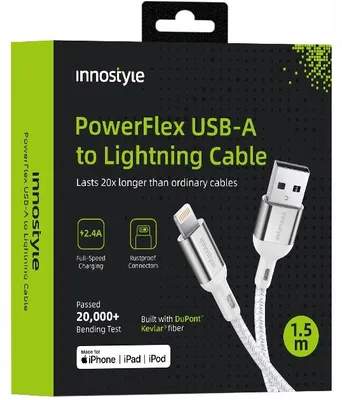 Obrázek produktu pro Innostyle Powerflex Usb Lightning Mfi Rychlonabíjecí Kabel Pro Iphone Polyamid 2M Stříbrný