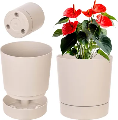 Image de KADAX Aura 200 Bac à plantes recyclé avec soucoupe - beige