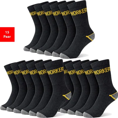 Produktbild von Arbeitssocken Herren Work Socken Damen 5-10-15 Paar Baumwolle Schwarz Verstärkt - 47-50, 15 Paar